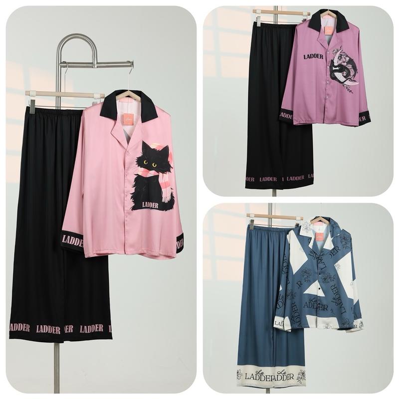Bộ pyjama - bộ ngủ ( không túi ) quần dài tay dài Hoạ tiết sang xinh Ladder   bộ ngủ Ládder - pyjama women