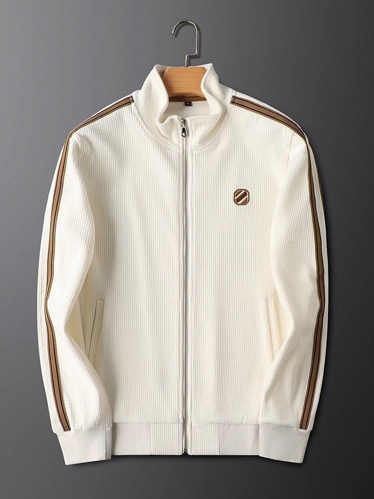 Product Introduction of Light Luxury Autumn Winter Warm Solid Color Casual Sports Suit Slim Fit Trendy Jacket Men's Straight Striped Two-piece Footwear 20