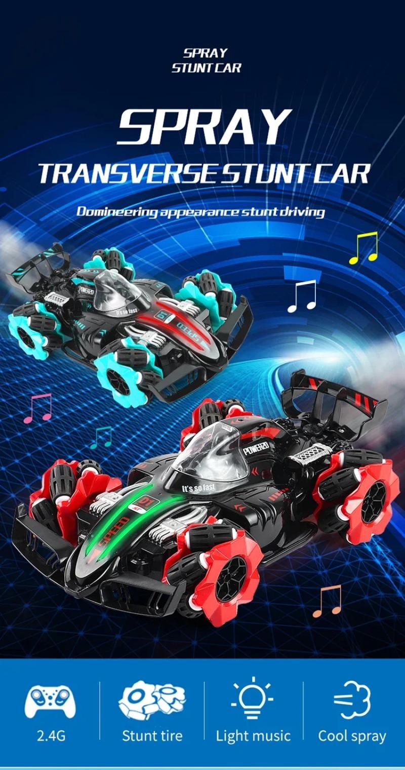 Product Introduction of 2.4G Remote Control Car Children's Toy Stunt Spray Car RC High-speed Off-road 4WD Light Music Drift Racing Birthday Gift 0