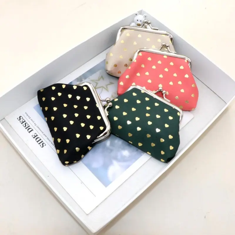 Fabric Gold-embossed Heart-shaped Coin Purse, Children's Wallet, Mini Mouth Gold Bag, Small Gift Bag