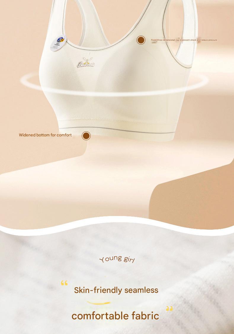 Product Introduction of Seamless broad-shouldered teenage girls undershirt developmental large plus fat comfortable soft anti-bump point without steel ring fixed cup underwear 6
