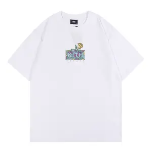 Stok Kaos Unisex Oversized KITH Fashion Baru Cetakan Aprikot Mawar Katun Santai Lengan Pendek T-Shirt
