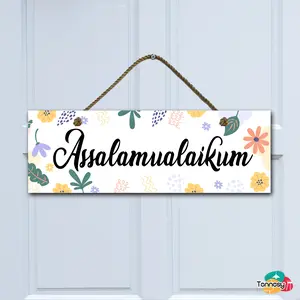 TENNESY Pajangan Pintu Hiasan Dinding Gantungan Tali 30x10CM Welcome Laundry Toilet Assalamualaikum