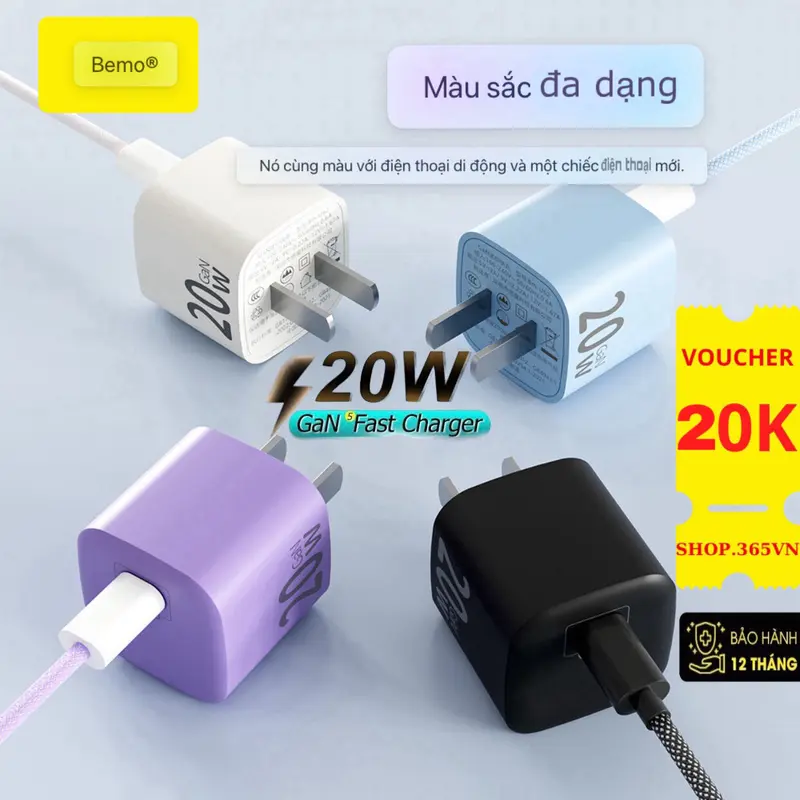 Bộ Sạc Nhanh 20w Cao Cấp [CỦ SẠC NHANH 20W + CÁP SẠC BỌC DÙ] An Toàn Chắc Chắn Sạc Nhanh Cho Các Dòng Táo 8 Plus - 15 Pro.Max 0