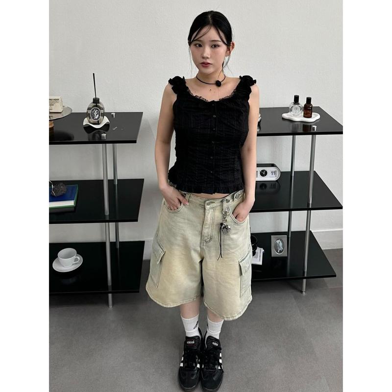 [SJ01] Quần JEAN SHORT LỬNG Cạp Đính Cúc Vải Denim Phong Cách Hàn Quốc Bycamcam 9