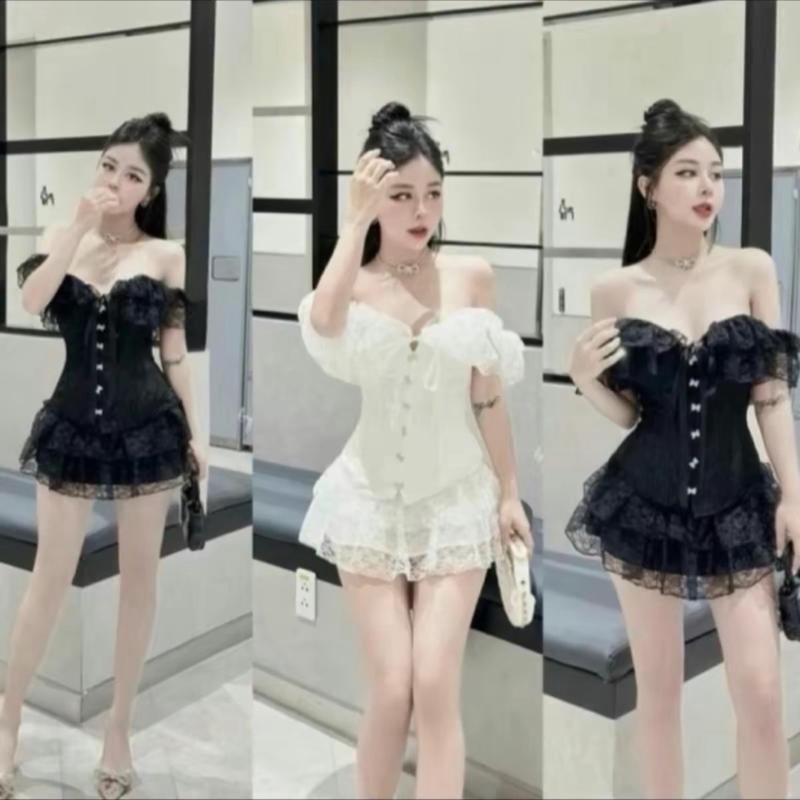 S010 - Set ÁO GẤM TRỄ VAI + chân váy ren mền ( có bigsize )