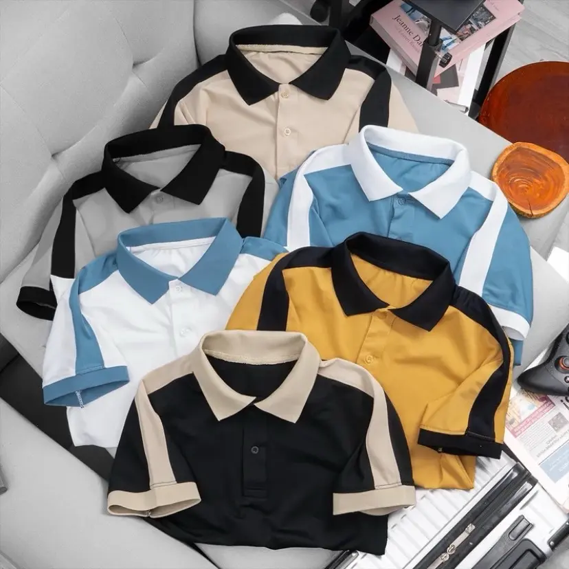 Áo Thun Nam HaBill Polo Phối Cầu Vai vải cá sấu dệt kim thoáng mát, trẻ trung, thanh lịch - Có Cổ Ngắn Tay  Menswear  Nhung Shirt Cotton Pique Pique Pique Pique