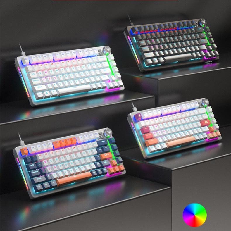 Bàn Phím Cơ Hotswap - Có Dây Có Thể Tháo Rời - 2 Phiên Bản 75 Và 98 Nút - LED 20 Hiệu Ứng -  Blue Red Switch - Màu Trắng Đen - Bảng Điều Khiển Bằng Hợp Kim Nhôm Siêu Dày 1,5mm - RED SWITCH LÀ TRỤC GIẢM ÂM THANH