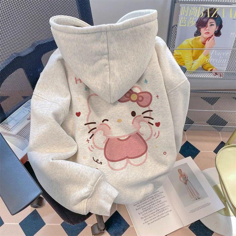 Áo Hoodie In Hình Hello Kitty, Phong Cách Mỹ, Dành Cho Nữ, Hàng Mới Về Thu Đông 2024, Thường Ngày Và Rộng Rãi, Áo Khoác Đệm Lông Cừu Cổ Điển Thời Trang Ins Women Top