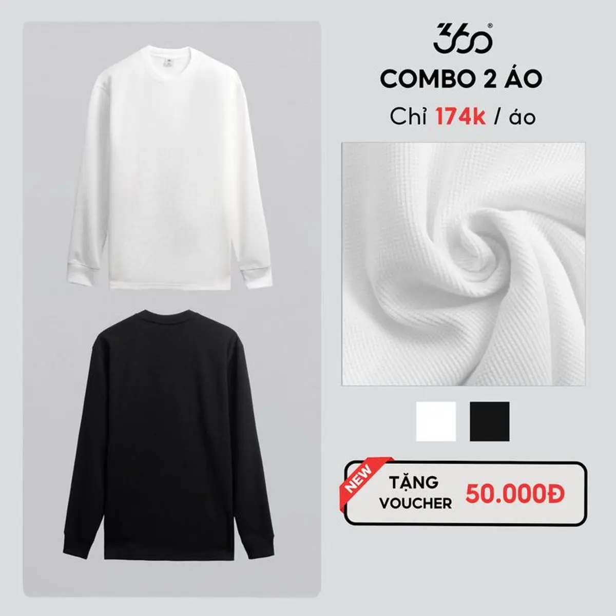 (Tặng voucher 50K khi mua 2 áo ) Áo thun nam cổ tròn tay dài 360Boutique áo thu đông nam kiểu dáng basic với các màu trắng đen tiêu nhạt chất liệu mềm mại  Menswear - ATDOL527 Áo thun Dài Tay