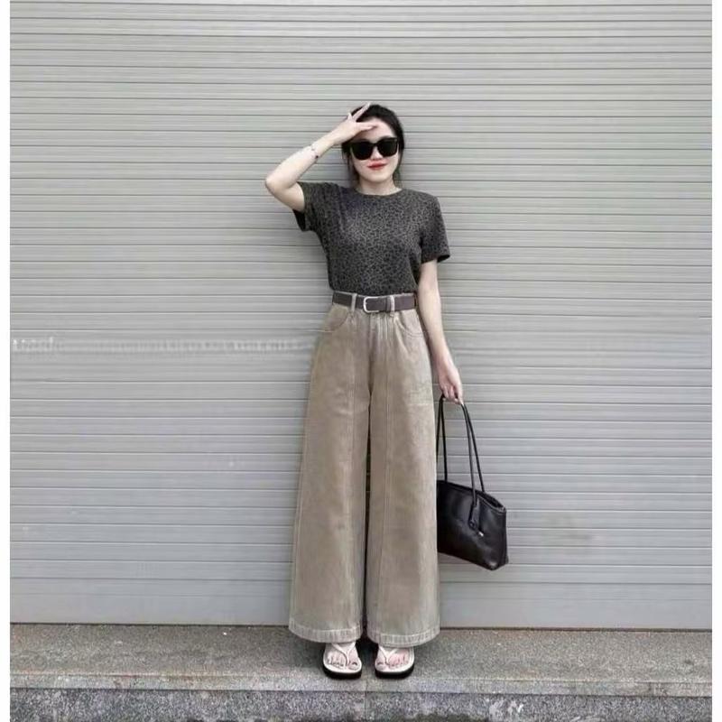 [ Hàng Có Sẵn ] Quần bò suông nâu tây gân giữa gấu to cạp cao phom dáng chuẩn dễ phối đồ chất liệu dày dặn không giãn size S M L XL | BigBuy360 - bigbuy360.vn