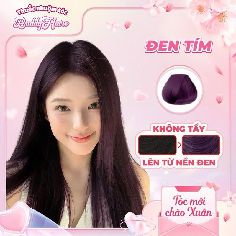 Thuốc nhuộm tóc ĐEN TÍM , TÍM THAN không cần dùng Tẩy tóc buddyhairs tặng kèm găng tay tiện lợi