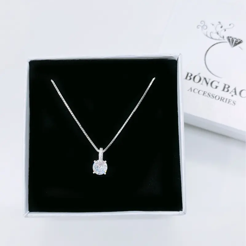 Dây chuyền nữ Bống Bạc mặt đá tròn sợi mỳ xinh DC0.09 dây chuyền bạc cho nữ 1