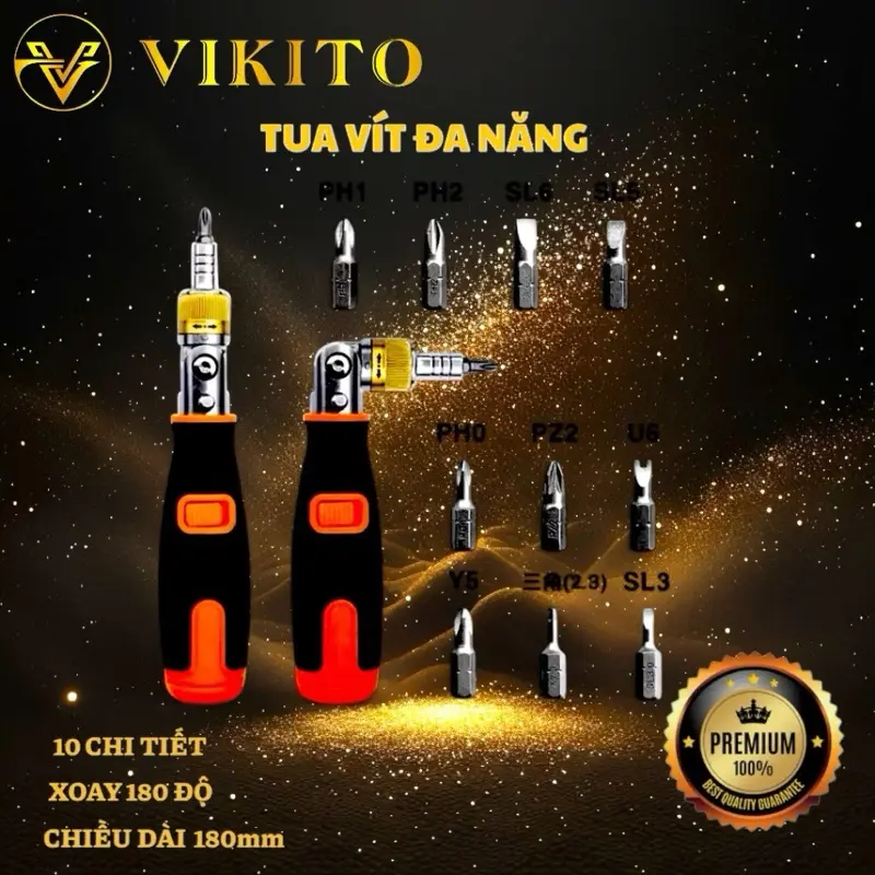 Tô Vít Xoay Đầu Kèm Mũi Vít Nhật Bản FUKUOKA FO-9005X - 180mm, thân phi 6mm, tay bọc cao su, nam châm hút mạnh 0