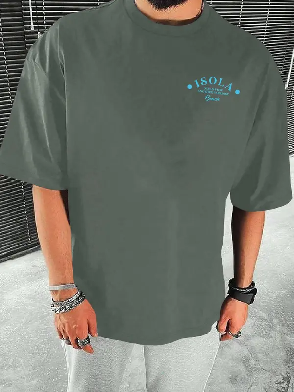 Unisex Regular Fit Landscape Print Round Neck Tee, Coconut Tree Print Crew Neck T-shirt for Unisex, Street Fashion Casual Comfy Knitting Top for Summer, Menswear 3