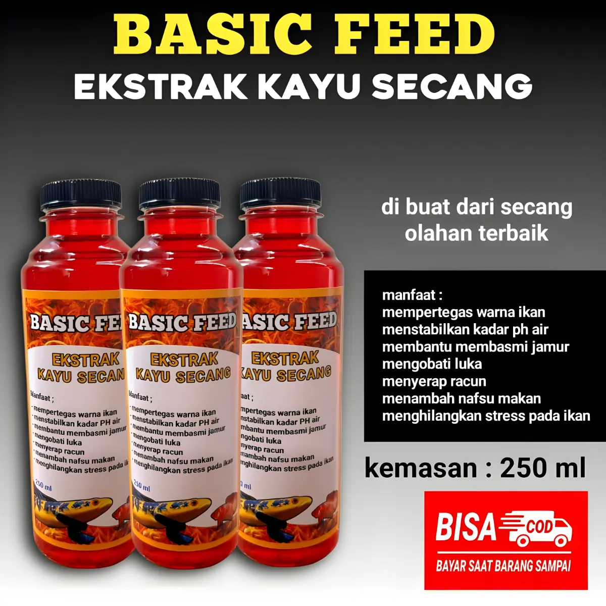 Ekstrak kayu secang 250ml BASIC FEED untuk pengobatan ikan bahan alami kayu secang merah