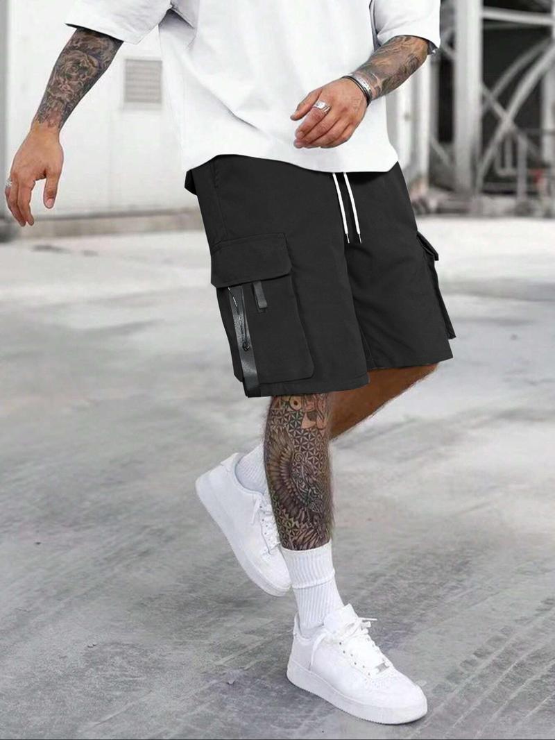 Product Introduction of Men's Solid Drawstring Waist Cargo Shorts, Street Fashion Casual Loose Pocket Straight Leg Shorts for Daily Outdoor Wear, Mens Shorts, Summer Outfits 2024, Mens Bottoms for Summer, Menswear, Going Out Outfits 2024 13