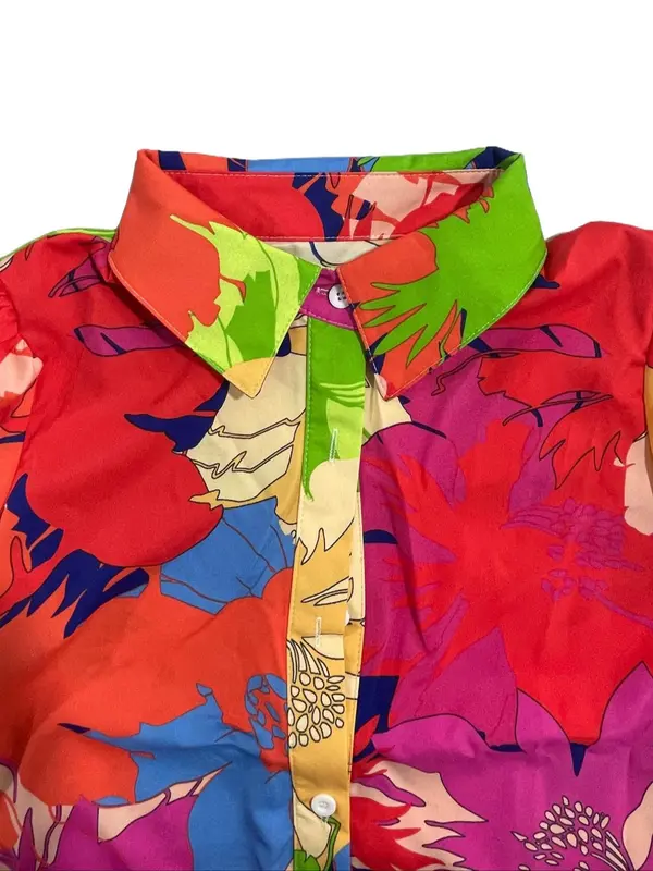 Women's Floral Print Button Front Shirred Blouse, Trendy Casual Long Sleeve Collared Top for Daily Wear, Ladies Clothes for All Seasons 5