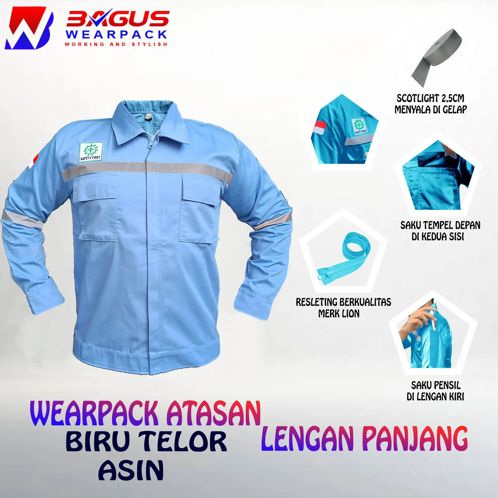 BAJU PROYEK KEREN / BAJU KERJA PRIA PROYEK BIRU TELOR ASIN Wearpack Safety