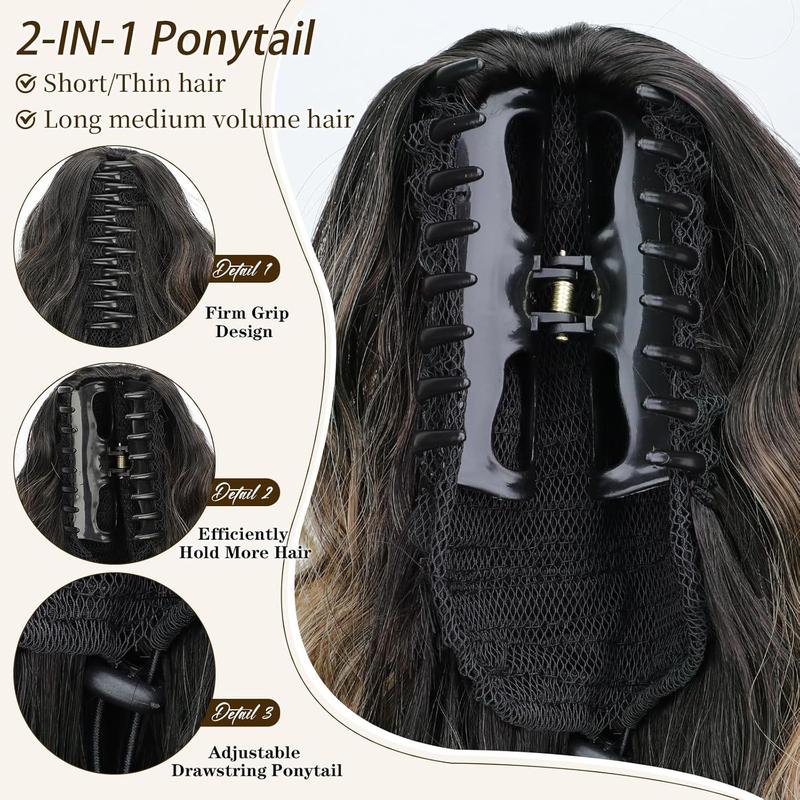 28 Inch Long Wave Claw Clip on Ponytail Hair Extension, Heat Resistant Fake Pony Tail Hair Piece for Women, Synthetic Hair Extensions for Daily Party k  tip  22  inch  extensions ponytail   Wavy long   lulla  bellz  extensions   hair  cosplay brown  wig 0