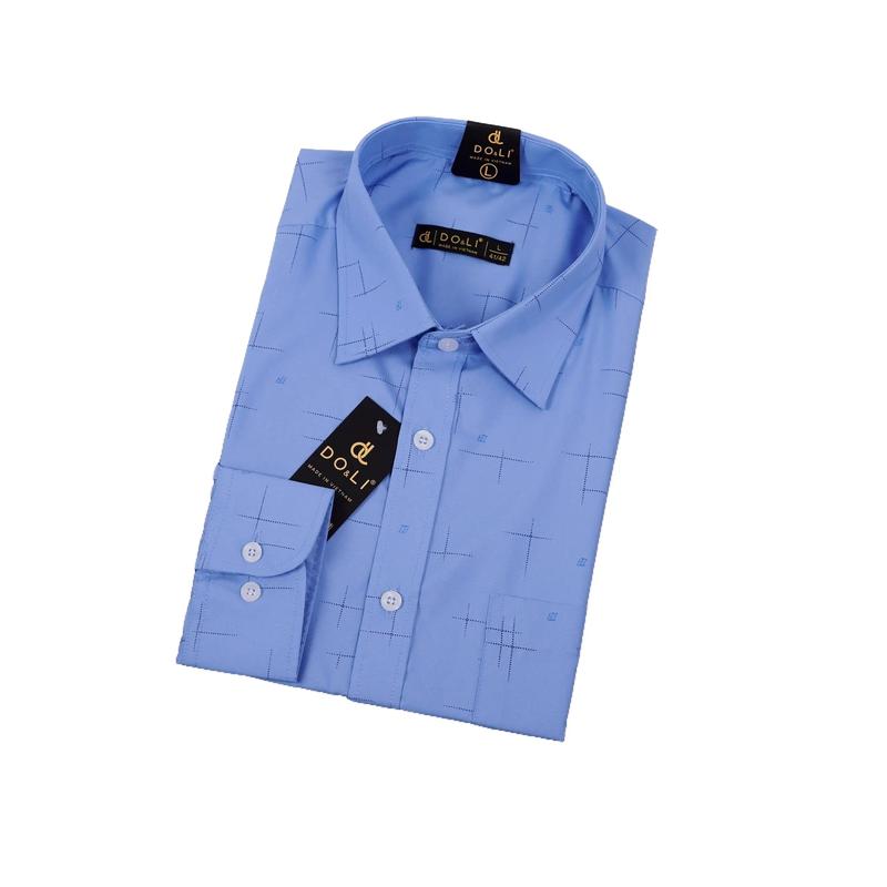 Áo sơ mi Nam Trung niên dài tay họa tiết vuông góc DOLI classic Menswear Shirt