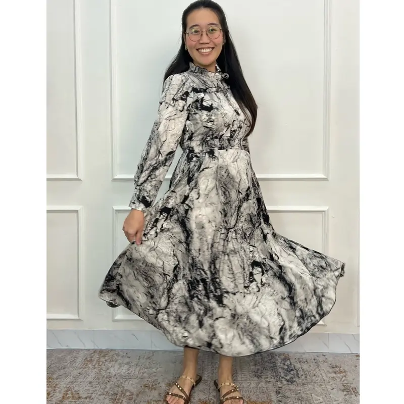 KC - ADA BIG SIZE Millia Dress - dua ukuran gaun wanita midi Motif marble Baju Casual 4