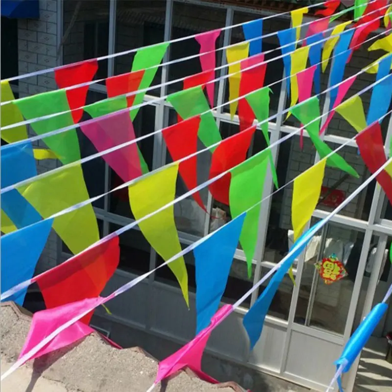 150PCS 80M Warna Warni Bendera Kain Segitiga dekorasi pesta  bunting flag Bendera Hias Festival Bendera Segitiga 6