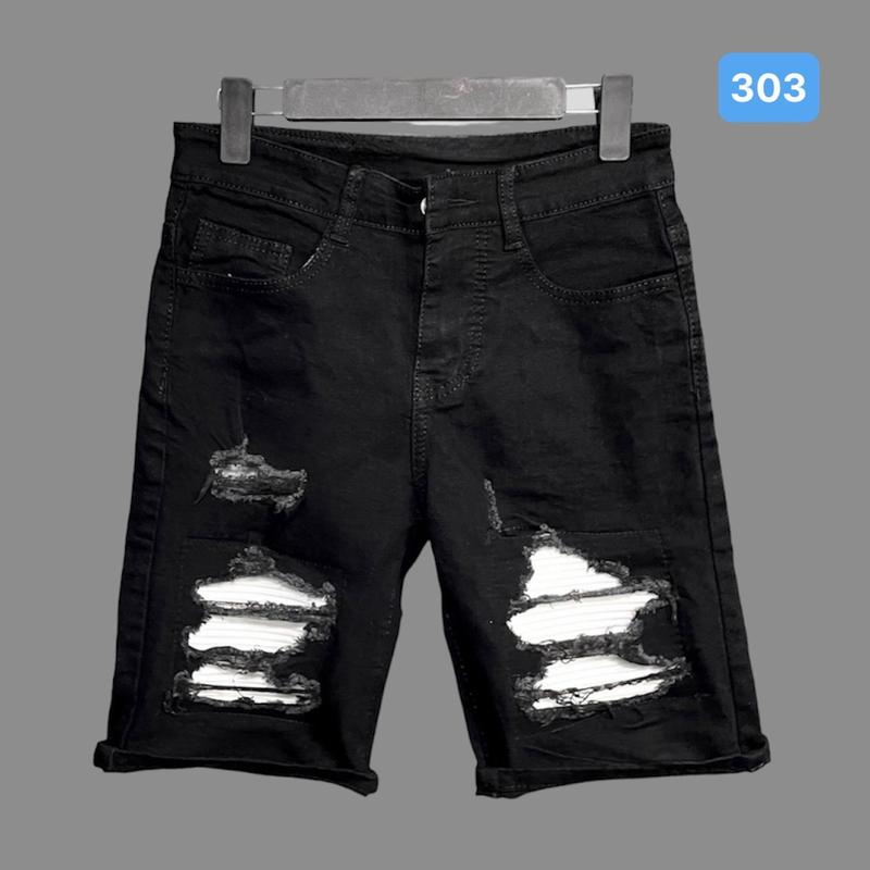 Quần short jean nam 303 màu đen co giãn vá da có lớp lót, quần sọt jean nam, quần đùi jean, quần jean nam ngắn, quần rin nam ngắn, co giãn size ( 40- 75kg ) Menswear Pants Có Túi