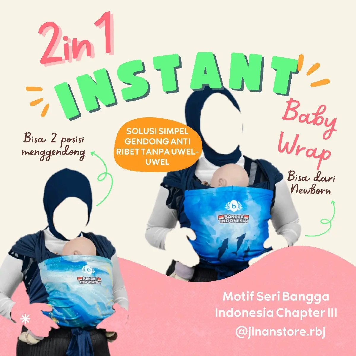 Gendongan Kain 2in1 Instant Baby Wrap Bayiku.id Motif Bangga Indonesia Series Chapter III