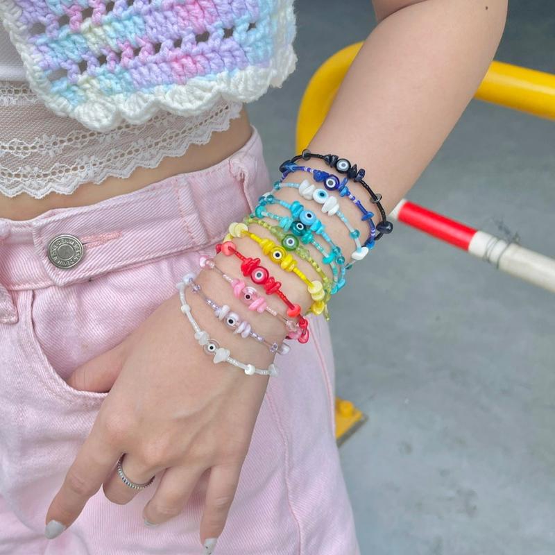 MaCherie Vòng tay Evil Eye unisex l Lắc tay Evil Eye unisex Mắt Quỷ Evil Eye kết hợp hạt cườm và mã não unisex nam nữ cá tính