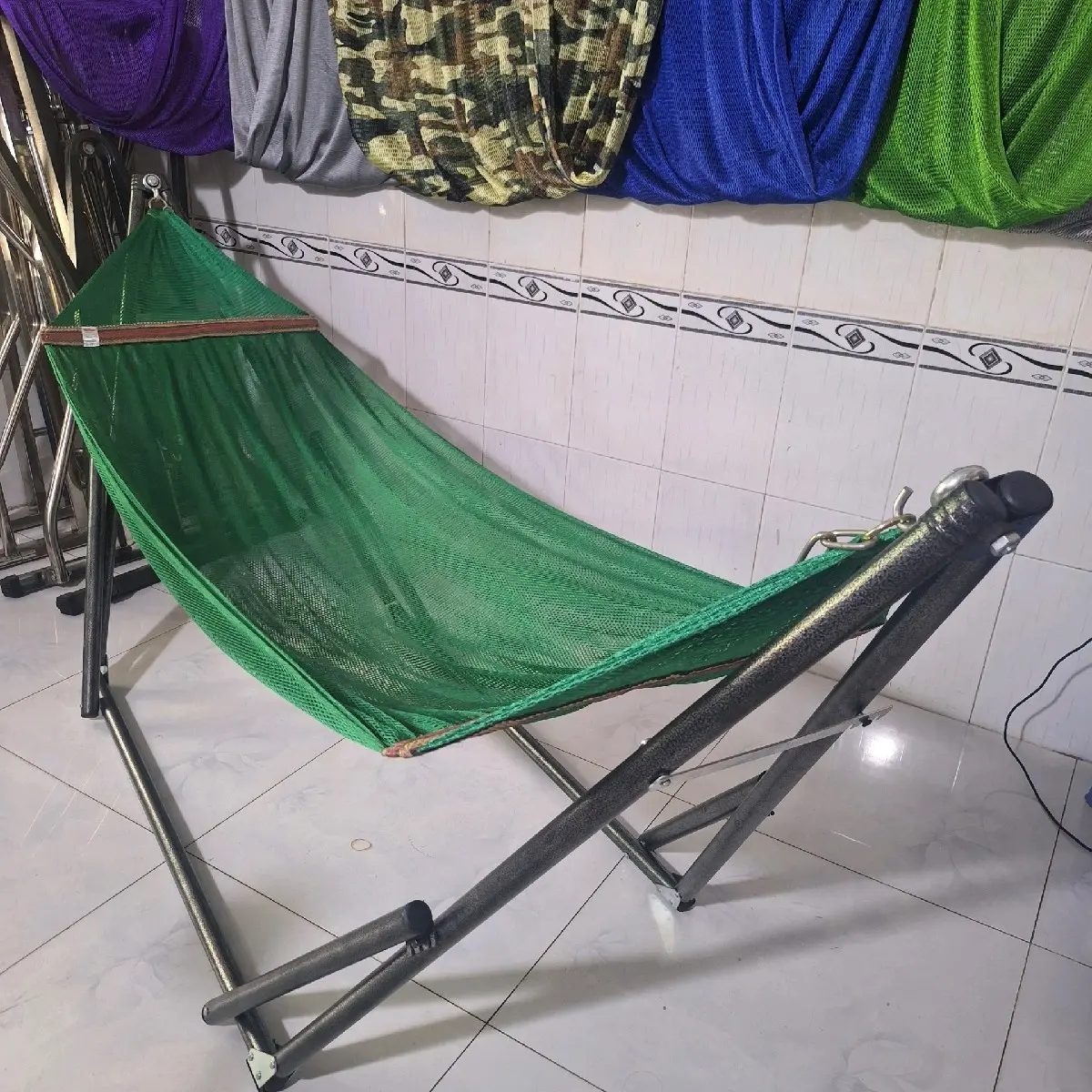 Bộ Võng Xếp dành cho người lớn,Thép Sơn Tĩnh Điện phi 32 dày dặn chắc chắn,kèm túi đựng