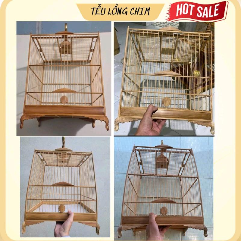Lồng chim chào mào tự ráp chất liệu tre, mẫu vuông - thái lá đề trơn