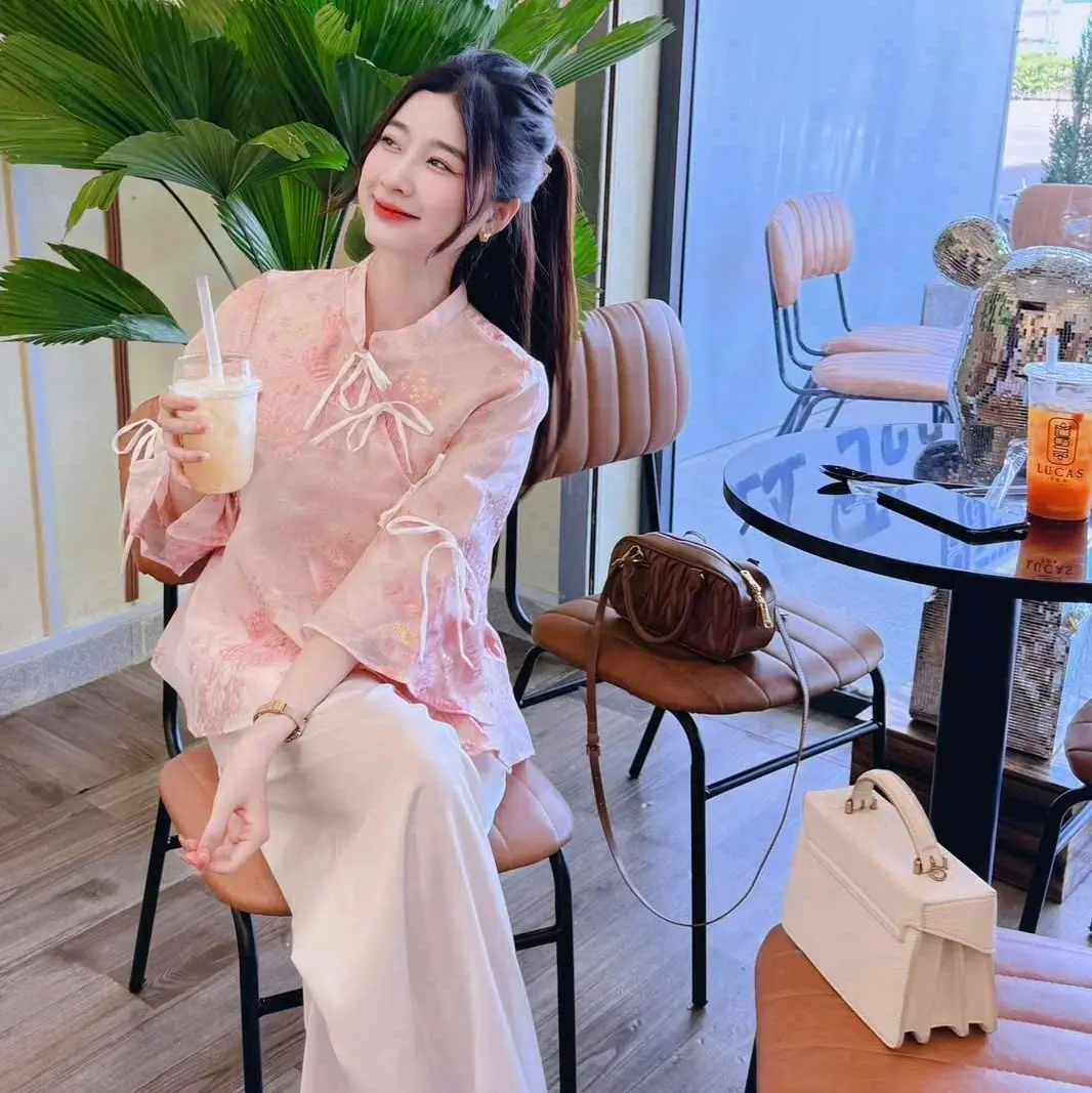 SÉT ÁO GẤM MÀU HỒNG TÍM NHẠT( KÈM ÁO LÓT TRONG)- QUẦN LỤA HÀNG CAO CẤP XINH YÊU  Áo Women Top Nữ Voi Nhung.