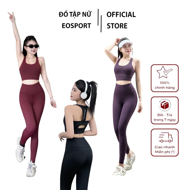 Đồ tập gym nữ bộ đồ tập quần dài áo bra EOSPORT thiết kế kiểu dáng khoét lưng chất liệu poly 2 da mềm mịn D04 Chạy Bộ Tập Thể Dục Thể Dục