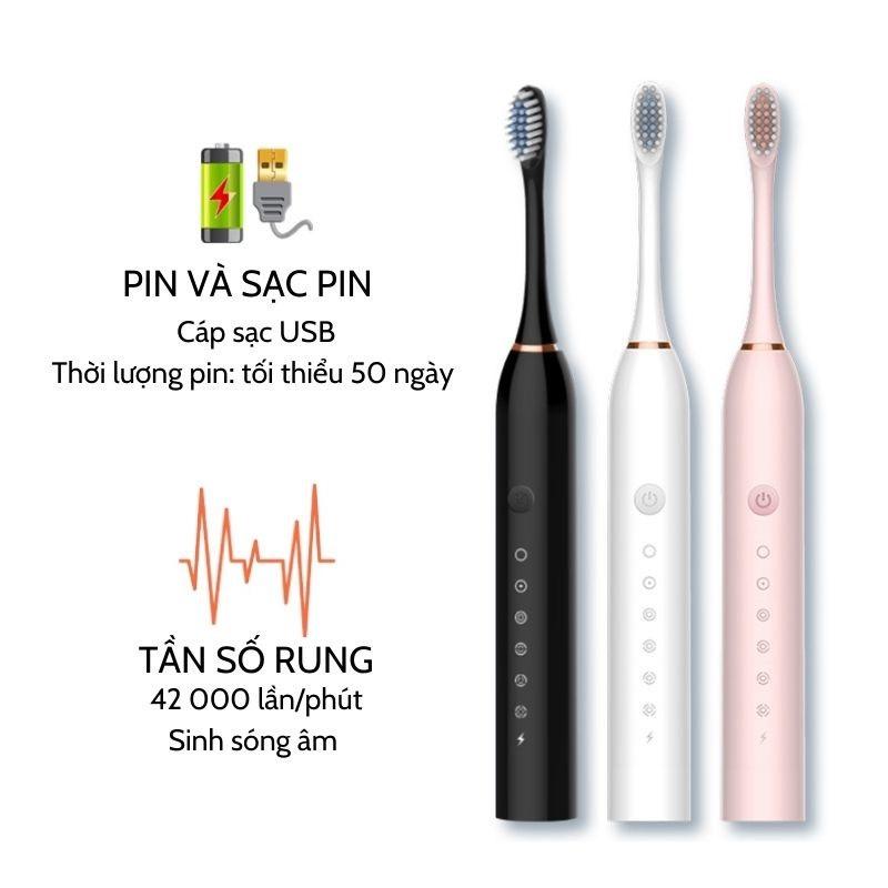 Bàn Chải Điện Sonic X3 6 Chế Độ Đánh Răng Tự Động Với Lông Chải Mềm Mịn, Chống Nước Tuyệt Đối