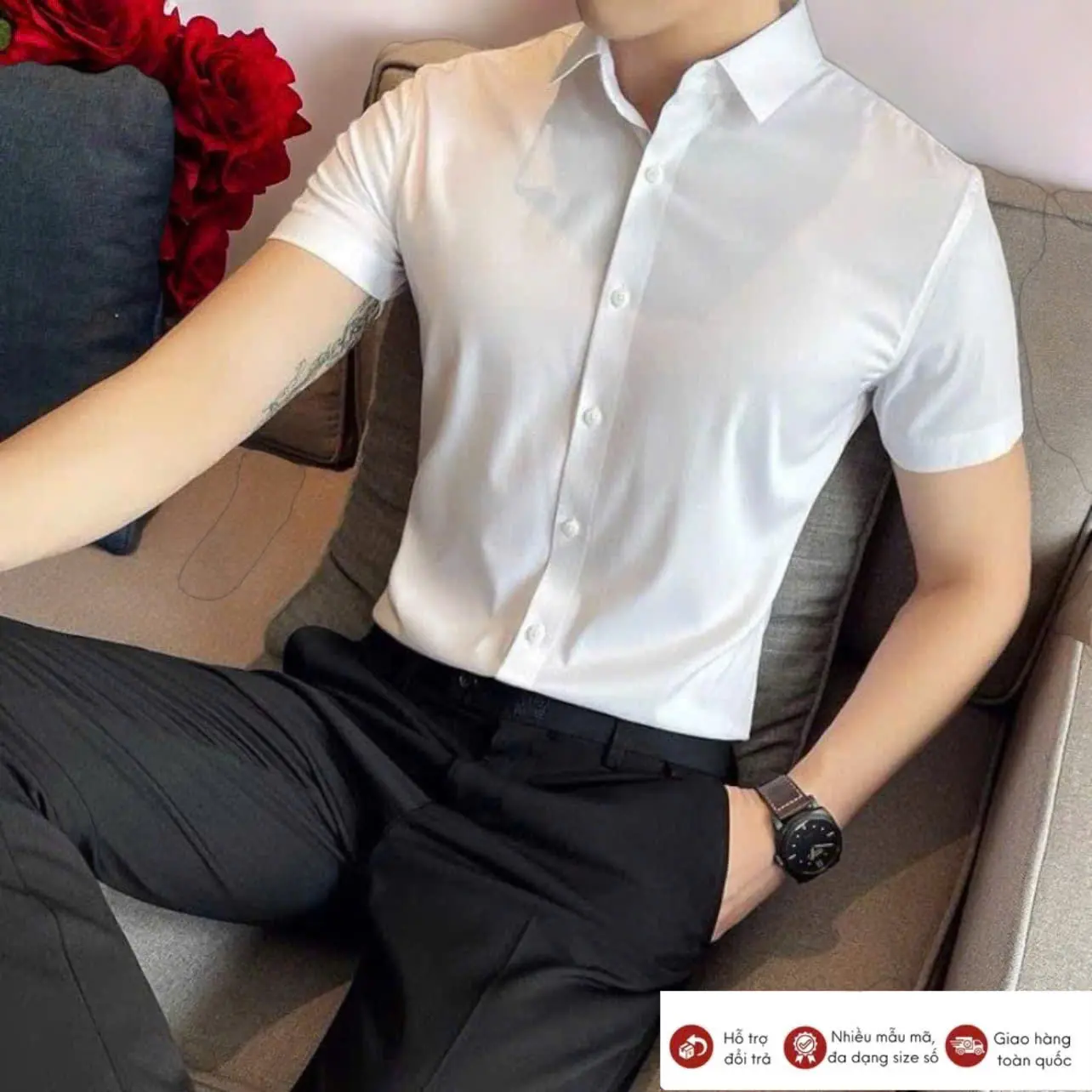 Áo Sơ Mi Cộc Tay Lụa Thái Cao Cấp Form Slim Fit Co Giãn Nhẹ