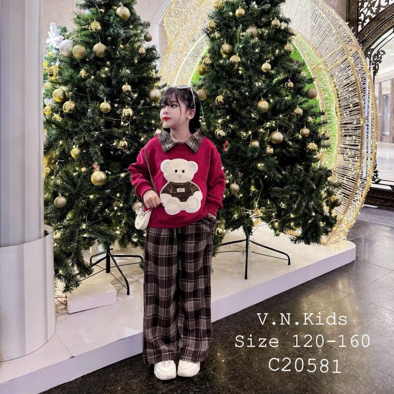   20-50kg  có lót lông  set bộ gấu xù thêu cổ bẻ tháo rời áo lót lông quần dạ mịn cao cấp 