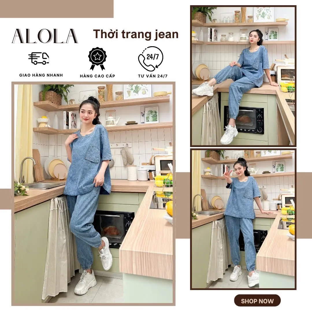Bộ jean bồ cộc tay túi ngược Nữ Top