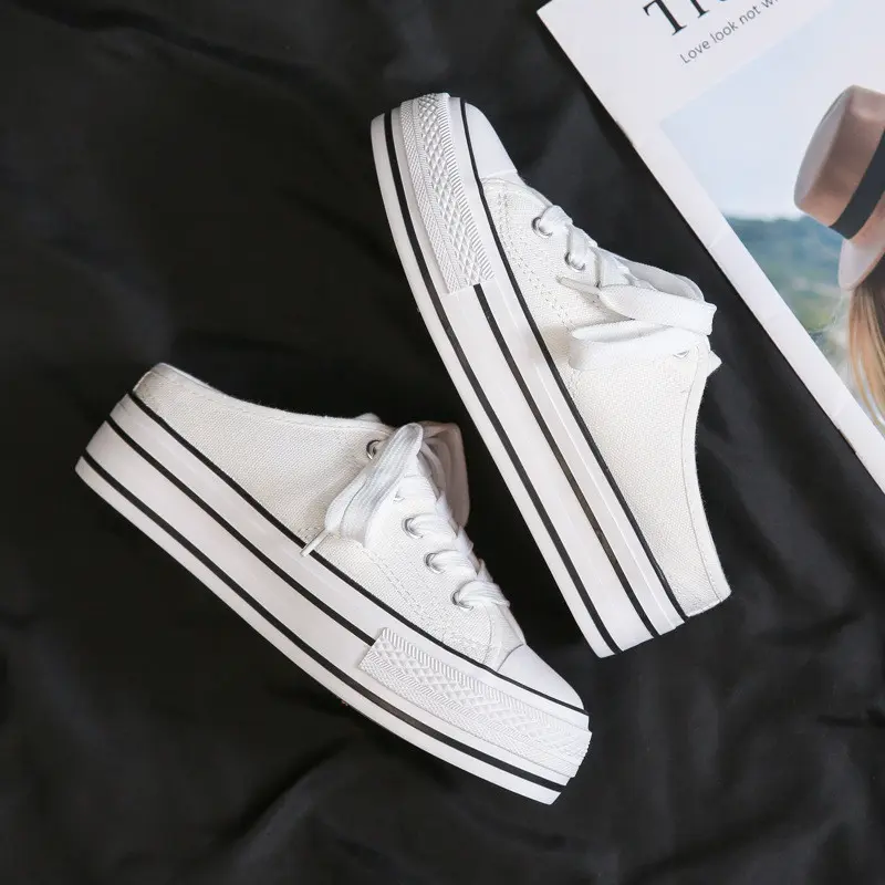 Shoes for Woman 2024 New Thick Sole 5cm Inner Increase Canvas Shoes Women's Matsuda Sole Rubber Shoes Student Half Support Cloth Shoes