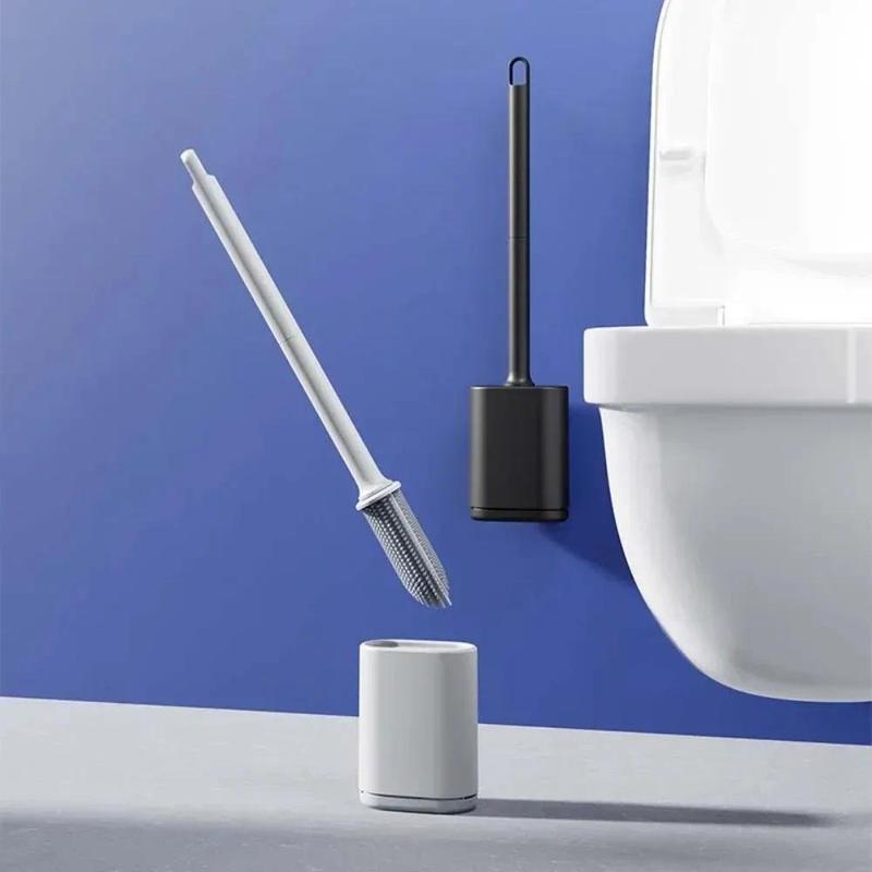 Silicone TPR Toilet Brush and Holder Flat Head Soft Bristles Bathroom Cleaning Brushes Household Silicone Bristles for ToiletS 1