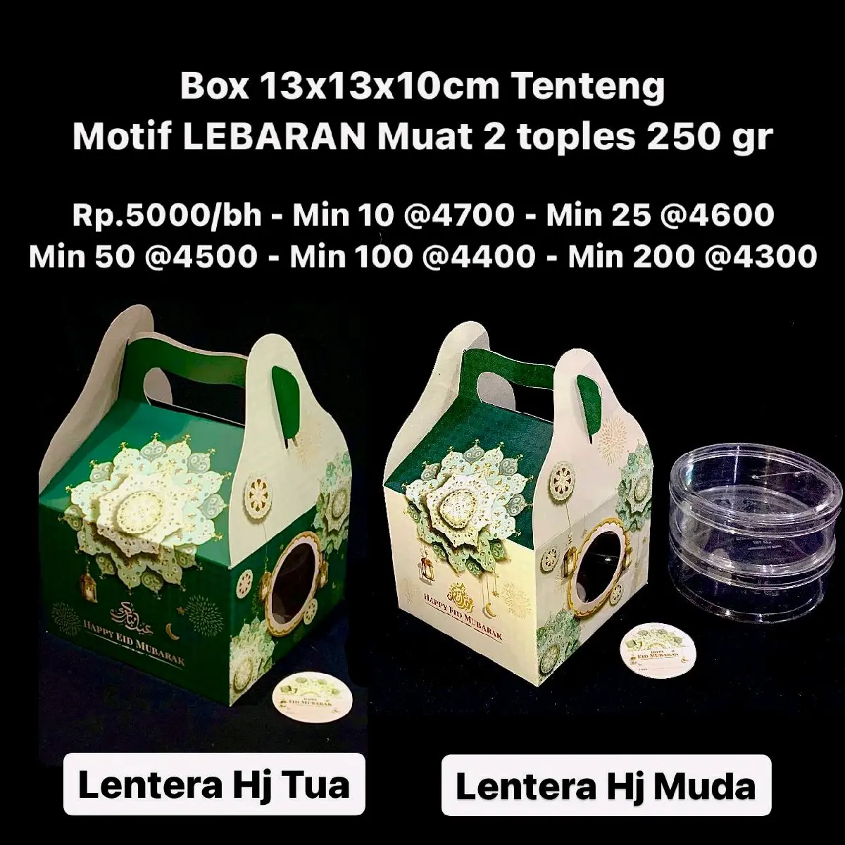 Box 13x13x10cm Tenteng Motif LEBARAN Muat 2 toples 250gr