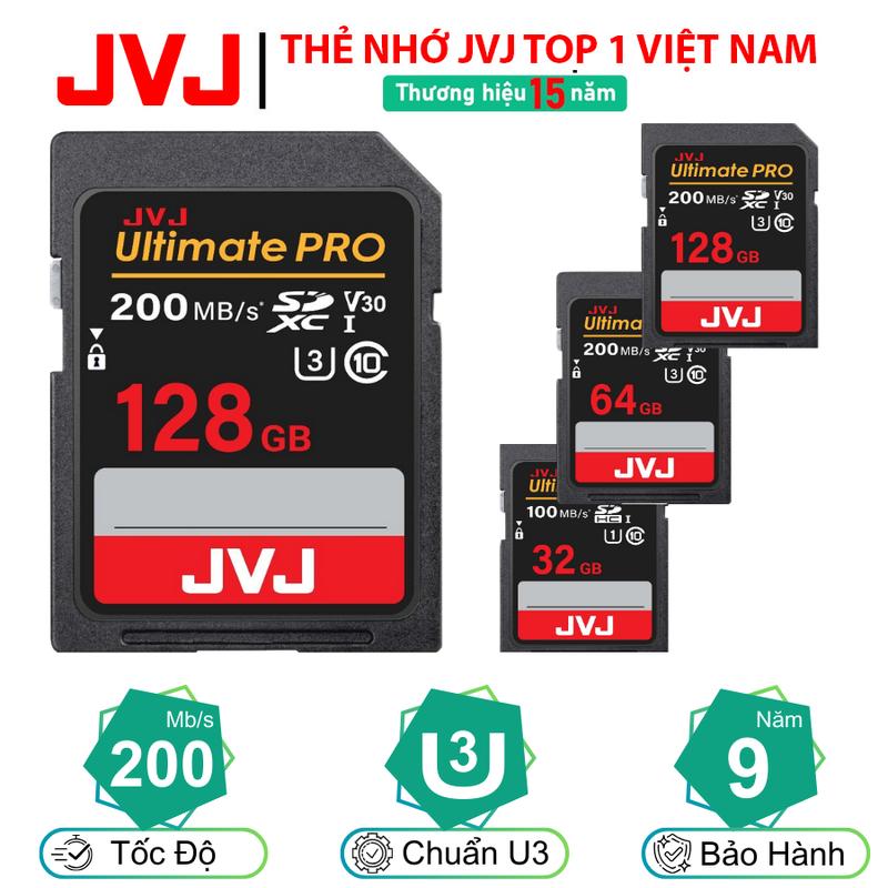 Thẻ Nhớ SD 128Gb 64Gb 32Gb JVJ Ultimate Pro Chuẩn V30 U3 Class 10 - Thẻ Nhớ Máy Ảnh, Máy Quang 4K Full HD- Bảo Hành 9 Năm 1 Đổi 1