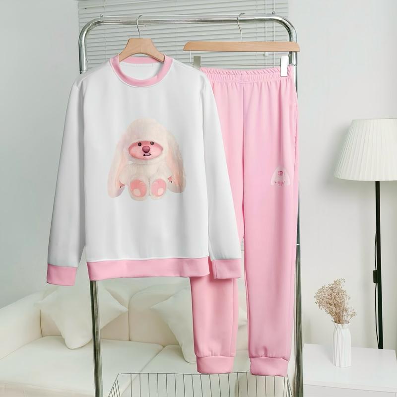 Set Bộ Thu Đông Phối Màu in Gấu Cute Nam Nữ Chất Vải Poly 2 Da Cao Cấp Menswear Áo Quần có thể giặt máy đen s đồ Kem Kate Nhung Tre