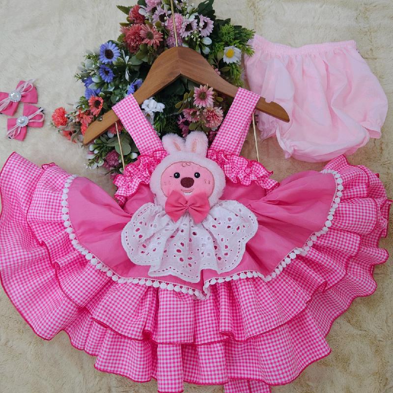đầm lolita 3 tang màu hồng , thỏ chất thô cotton cho bé từ 5kg đến 20kg Vải Cotton 4