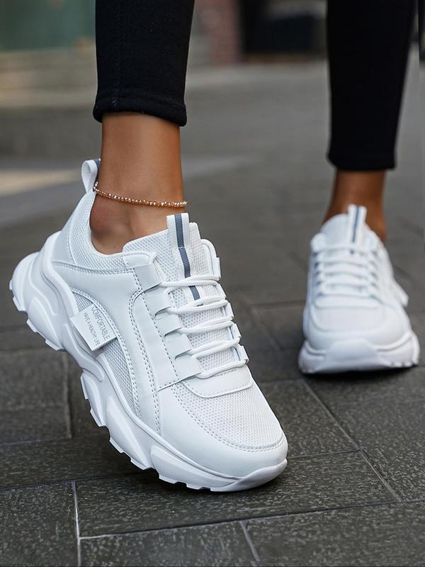 Women's Summer 2024 New Arrival Colorblock/Solid Color Front Low Top Platform Sneakers, Comfortable Running Sports Shoes, Chunky Walking Runner Footwear, 5