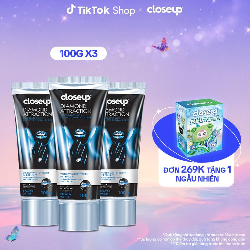 [KOL Live 2] Combo 3 Kem Đánh Răng Dạng Gel Hỗ Trợ Trắng Răng CLOSEUP Diamond Attraction 100g/tuýp [2]