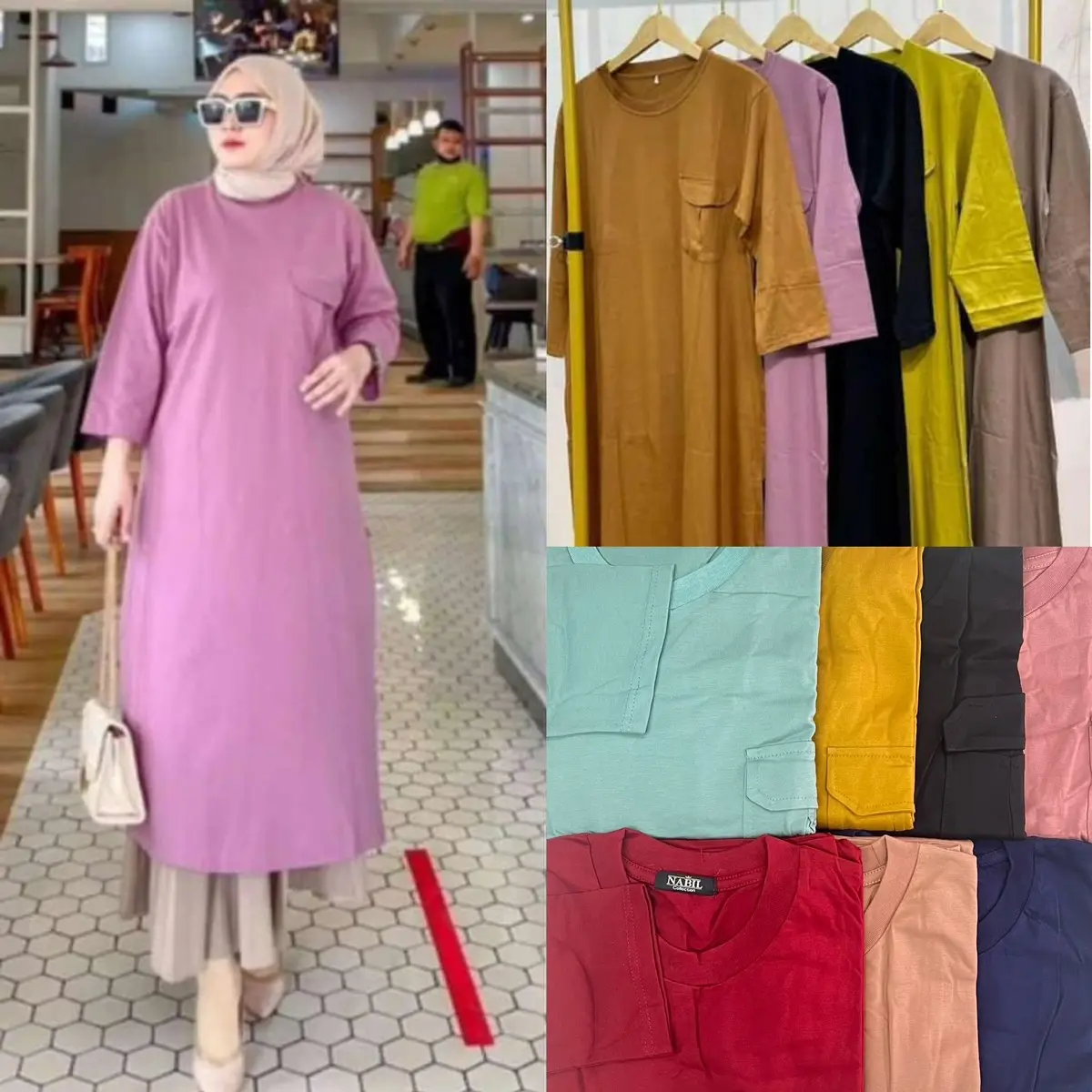 Mididress 7/8 kantong Polos
