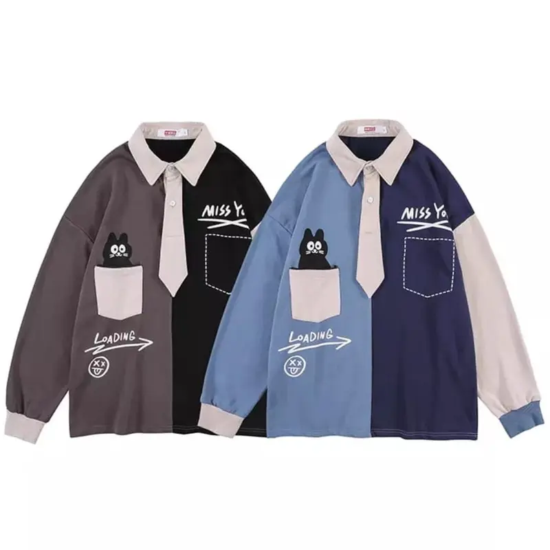 Miss You Loading Collar Oversized Sweater Outerwear Remaja Wanita Korean Style Premium Crewneck Fit Fleece Panjang 5