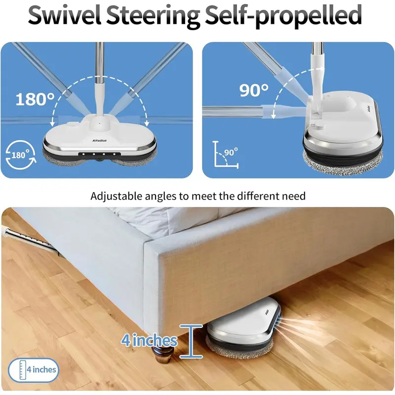 Cordless Electric Mop for Floor Cleaning, AlfaBot WS-24 Electric Spin Mop, Electric Mop with Water Sprayer and LED Headlight, Lightweight & Rechargeable Floor Scrubber for Hardwood Tile Floors 5