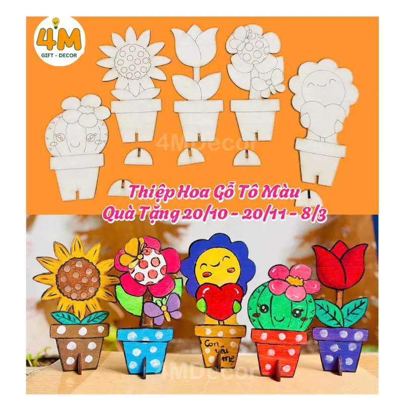 Thiệp hoa gỗ Diy tô màu cho bé sáng tạo tô vẽ làm quà tặng 20/11 cho thầy cô và 8/3 và 20/10